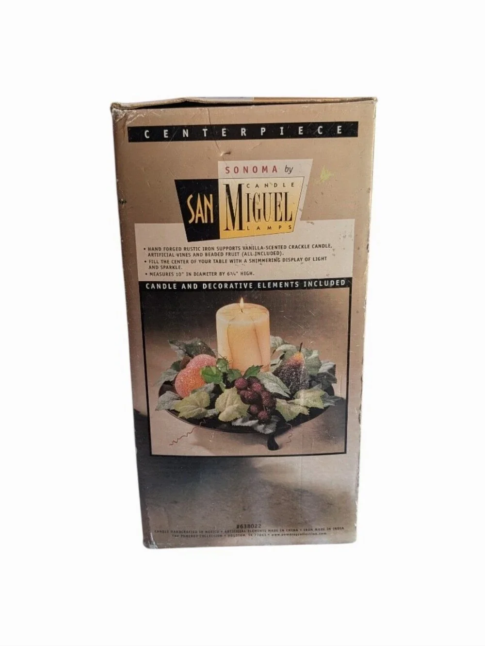 San Miguel Cream Pillar Candle Centerpiece with Faux Fruit